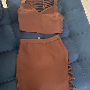 AKIRA Chocolate Brown Skirt Set